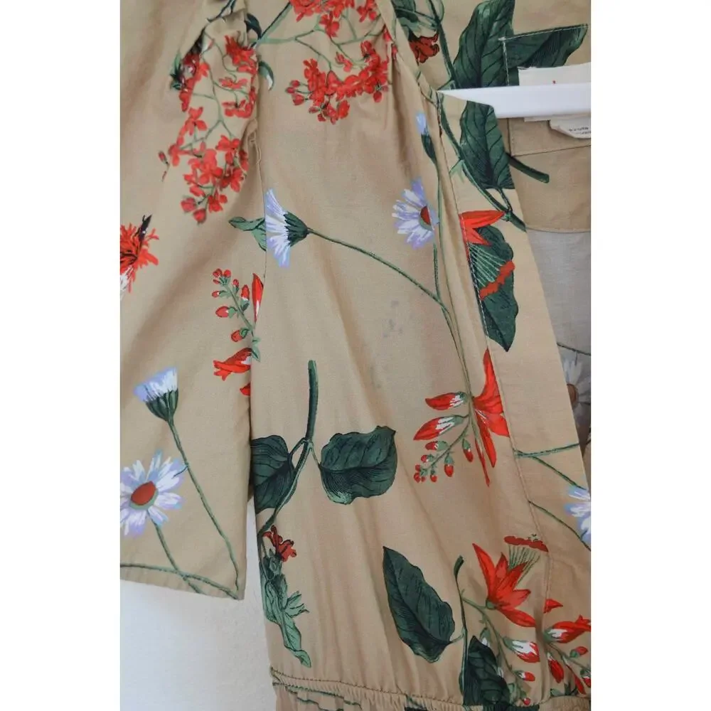 Anthropologie The Somerset Maxi Dress Tiered Smock Floral Khaki Tan - Picture 4 of 7